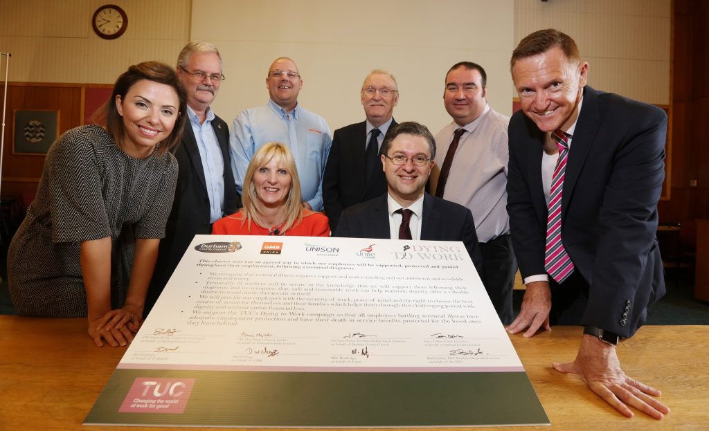 Councillors, Officers from DCC and Trade Unions Signing the Dying to Work Charter
