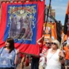 Joy Thompson with West Stanley Banner