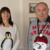 Joy Thompson and Les Timbey showing off their Xmas jumpers