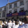 Leyburn Brass Band playing outside the County hotel
