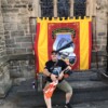 David Clegg taking a rest before the march