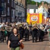 Leyburn Brass Band leading the GMB banners